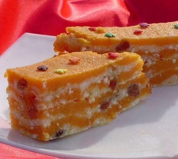 Вкусный завтрак. Тыква запеченная, с творогом и изюмом. Б*Ж*У*Ккал на 100 гр *6.3 *3.1 *15.24 ...