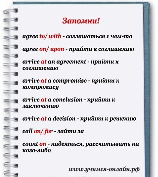 Запомни сочетания глаголов и предлогов. Забери к себе на стену и расскажи друзьям!