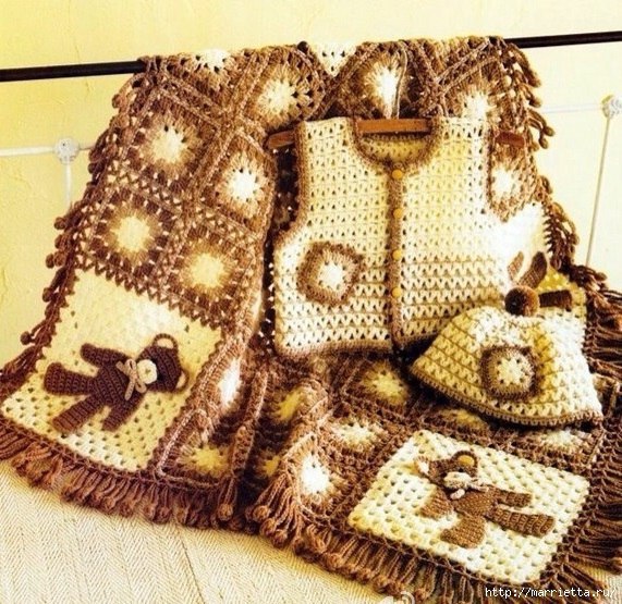 Детский плед с мишками, вязанный крючком - 3