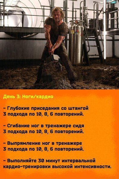 Тренировка Тора. Для роли Тора, Крис Хемсворт набрал 10кг сухой мышечной массы. Может тебе поможет ... - 3