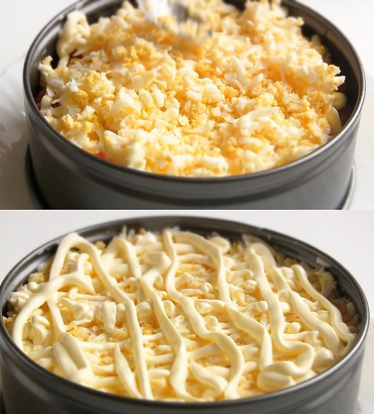 Слоеный салат с сыром и баклажанами