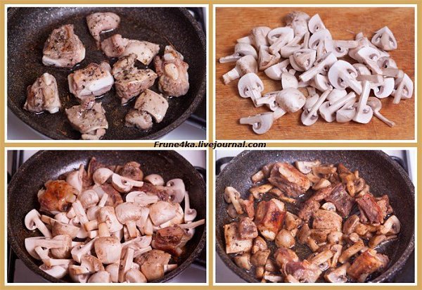 Перловая каша с мясом, грибами и овощами.Ингредиенты:Перловая крупа — 1,5 стак.Говядина — 400 ... - 2
