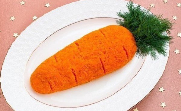 Салат Морковка.Этот необычный салат непременно удивит ваших гостей, а домашние останутся в ...