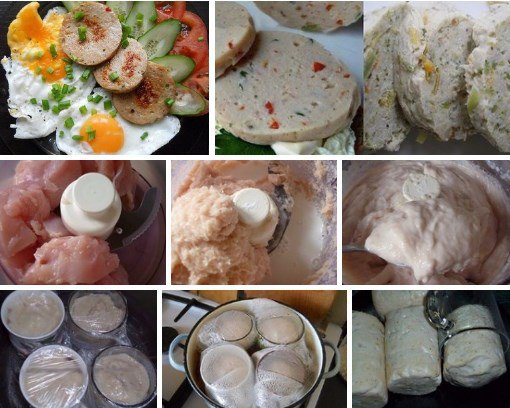 ВАРЕНАЯ КОЛБАСА В КРУЖКЕ. ИНГРЕДИЕНТЫ: 500 г куриного филе 400 г молока 1 яйцо 2 ст. л. крахмала 6 ...