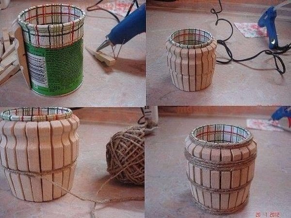 Бочонок из прищепок и банки от чипсов - 3