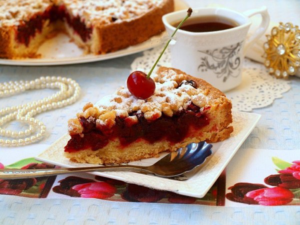 Рецепт песочного пирога с вишней. Предлагаю вам ещё один рецепт вкусного пирога с вишней - в этот ...