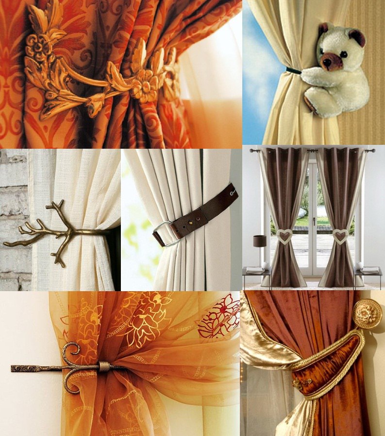 В роли подхватов могут быть применены различные предметы или украшения. Бусы, шелковые ленты, ... - 4