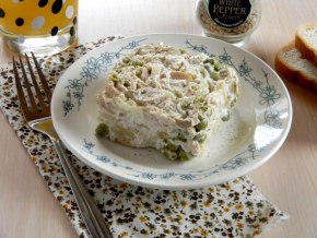 САЛАТ С КОНСЕРВИРОВАННЫМИ ШАМПИНЬОНАМИ И КУРИЦЕЙ.Легкий в приготовлении салат с доступными ...