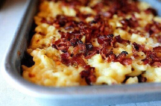 Макароны с сыром, беконом и грибами.Ингредиенты:Грибы - 450 гЛук - 2 шт.Макароны - 700 гМасло ... - 9