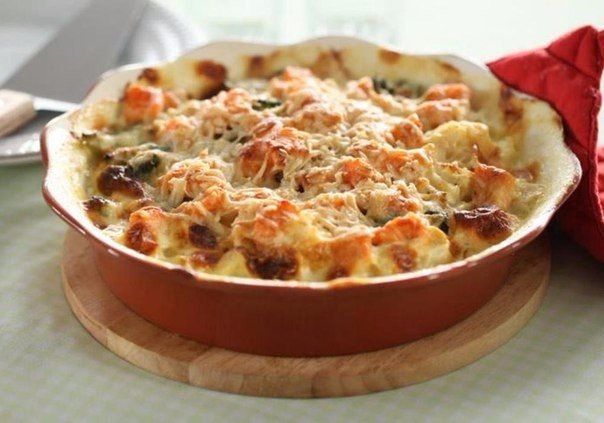 Куриная запеканка под сыром.на 100грамм - 103.99 ккалБ/Ж/У - 16.83/2.77/2.16Ингредиенты:500 г ...