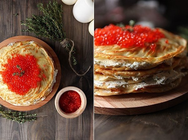 Блинный торт с лососем и сыром.Ингредиенты:Сливочное масло – 7 ст. л.Молоко – 350 млЯйцо – 4 шт.Соль ... - 8