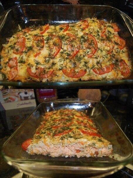 Запеченная красная рыба, с рисом, сыром и овощами!!! Ингредиенты: Для приготовления данного рецепта ...