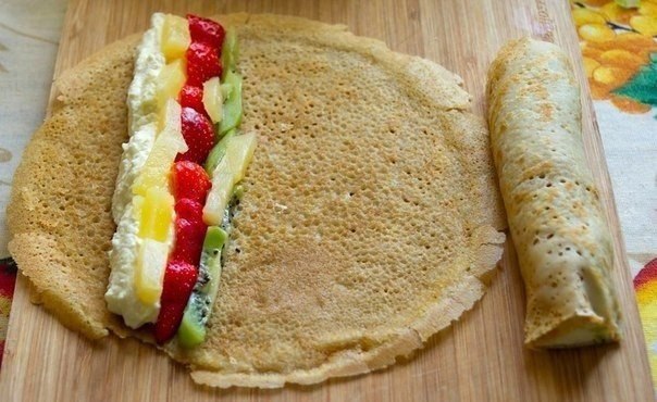 Вкусные и лёгкие сладкие роллы с творожно-фруктовой начинкой.Ингредиенты:200 г творога2 ст.л. ...