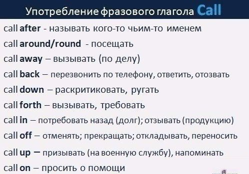 10 вариантов употребления фразового глагола CALL. Сохрани, пригодится call after - называть кого-то ...