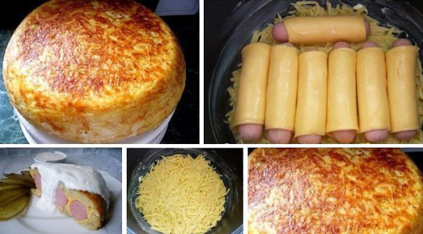 КАРТОФЕЛЬНАЯ ЗАПЕКАНКА С СОСИСКАМИ. ИНГРЕДИЕНТЫ: - Картофель (вес очищенного) — 850 г - Сосиски — 8 ...