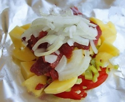 Быстрый ужин. Узелки с мясом и сыром. Для приготовления узелков на пять порций нам понадобится мясо ... - 2