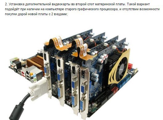 Как подключить две видеокарты к одному компьютеру Как подключить 2 монитора к одному компьютеру и настроить их работу