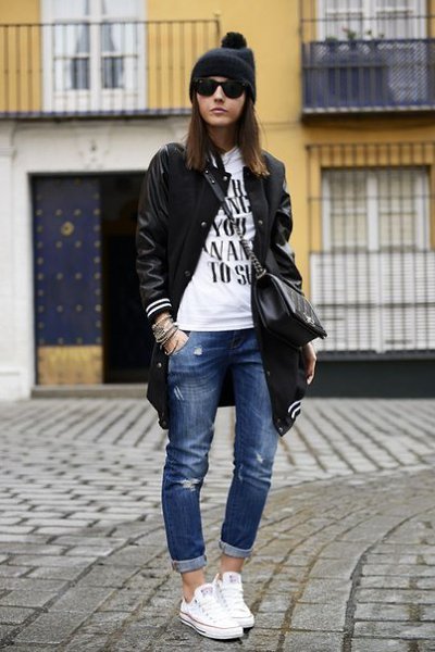 Converse + coat.
