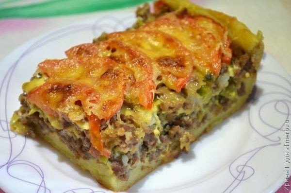 Открытый мясной пирог.Ингредиенты:Для теста:- 200 г картофеля (одна большая картофелина или две ...