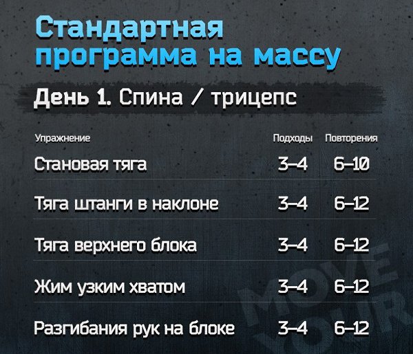Стандартная программа для набора массы. 3 тренировки в неделю.