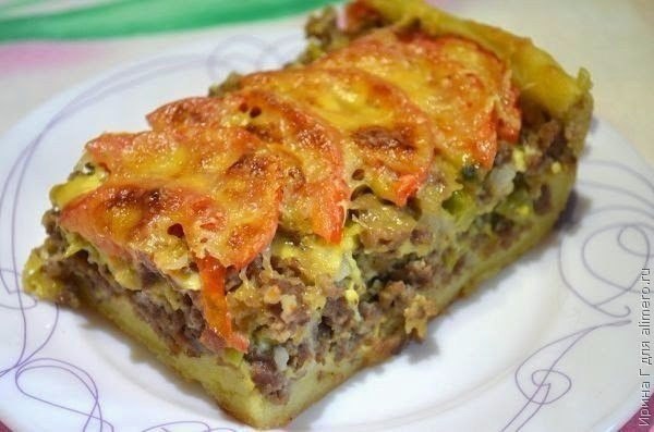 ОТКРЫТЫЙ МЯСНОЙ ПИРОГ.(из картофельного теста)Ингредиенты:Для теста: 200 г картофеля (одна большая ...