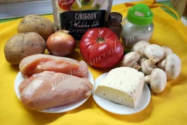 Куриная запеканка по-французски. Ингредиенты: Куриное филе - 400 грамм; Картофель - 2 шт; Лук - 1 ... - 2