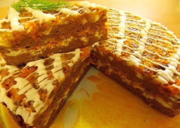 Запеканка из печени. Печень — 500 гр., Репчатый лук — 3 шт.(большие), Морковь — 3 шт.(большие), ...