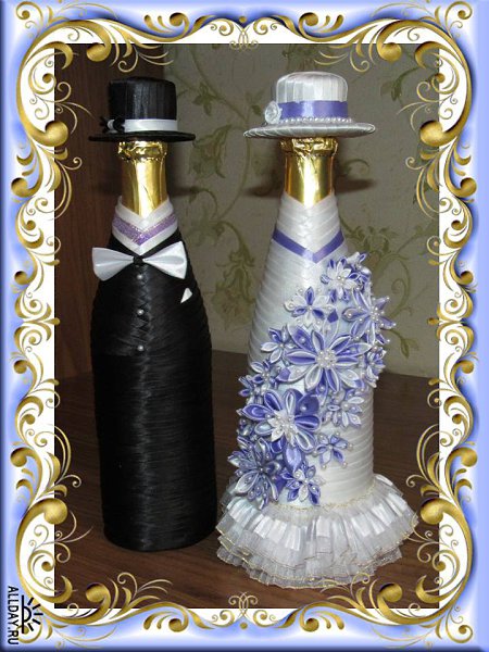 #декор@fan_handmade.Праздничное оформление бутылки шампанского
