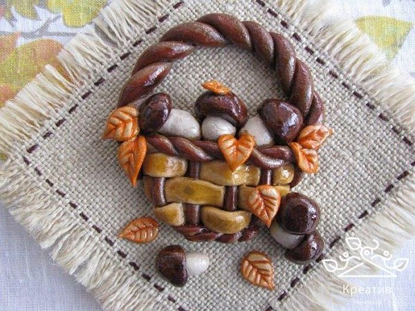 Корзинка с грибочками из соленого теста
