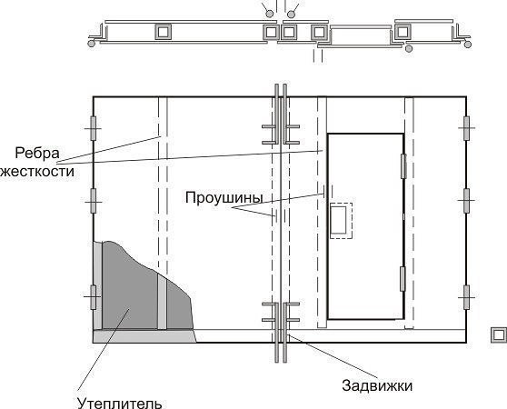 Распашные гаражные ворота с калиткой чертеж