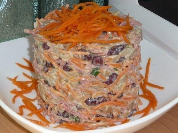 Салат Фасолинка.Попробуйте, очень вкусно!Ингредиенты:200 Г КРАСНОЙ К/С ФАСОЛИ100-150Г МОРКОВИ ...