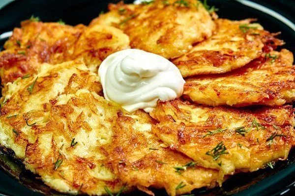 Драники.ИНГРЕДИЕНТЫкартофель 6 шт.яйца куриные 1 шт.мука 2 ч.л.сметана 150 гспеции по вкусуукроп для ...