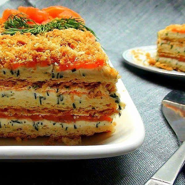 ЗАКУСОЧНЫЕ ТОРТИКИ: ТОП-7.САМЫХ ЛЮБИМЫХ 1) Рыбный закусочный торт ИНГРЕДИЕНТЫ: 5 шт.вафельных коржей ... - 6