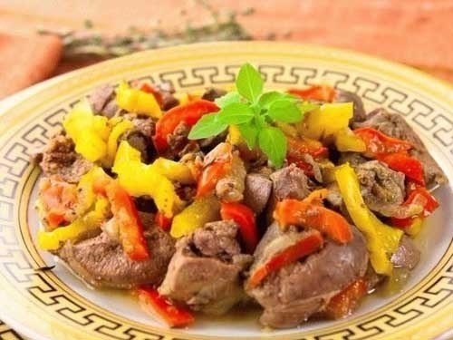 КУРИНАЯ ПЕЧЕНЬ С ЛУКОМ И БОЛГАРСКИМ ПЕРЦЕМ.Ингредиенты:- куриной печени - 500 г - болгарского перца ...