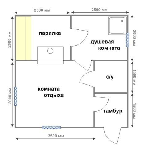 Проект бани с комнатой отдыха 5х4