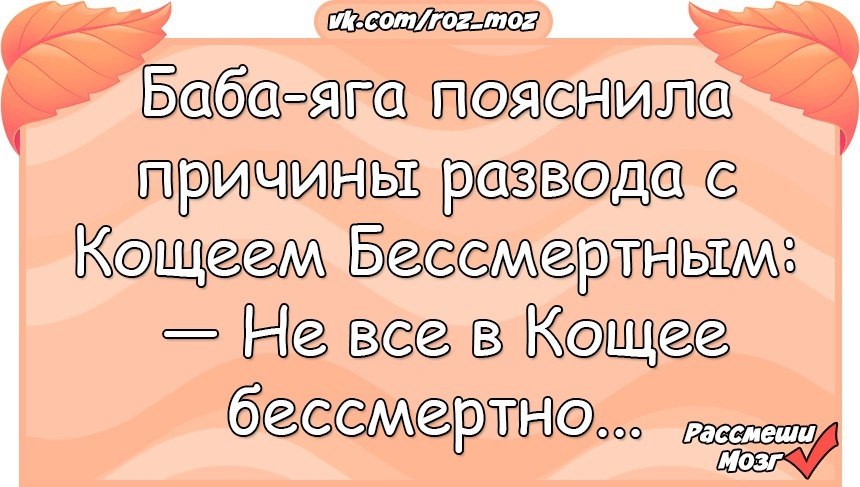 Баба Яга пояснила причину развода с Кощеем. Причина развода ложь анекдот.