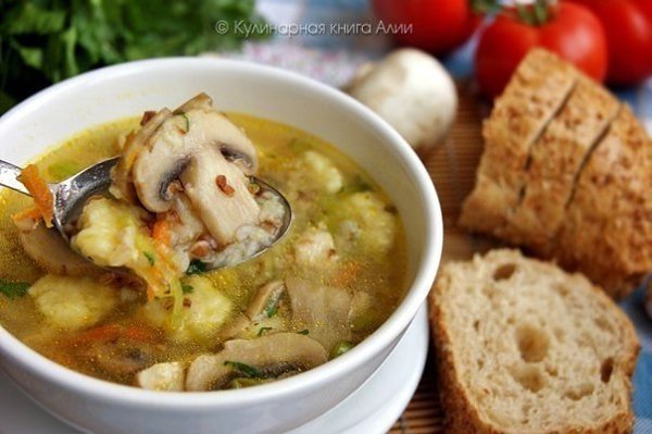 Гречневый суп с грибами и картофельными клёцками. Еще один вкусный супчик с грибами, а клецки ...