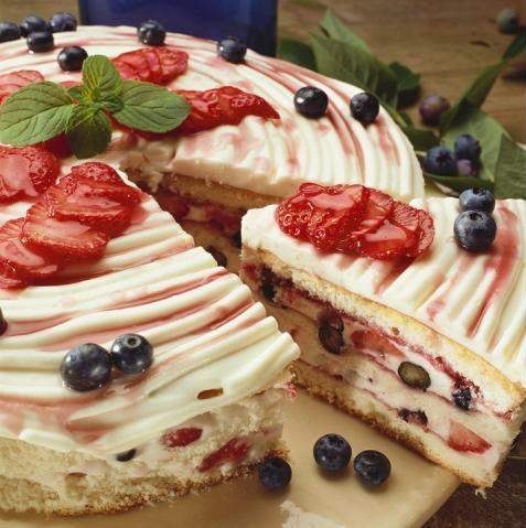 БИСКВИТНЫЙ ТОРТ С КЛУБНИКОЙ И ЧЕРНИКОЙ.4 яйца 1 стакан муки 1 стакан сахар 1 ложка разрыхлителя ...