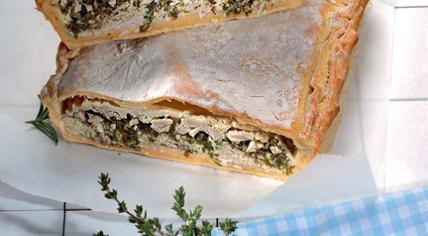 Пирог с курицей и шпинатом.ИНГРЕДИЕНТЫДля начинки:мускатный орех – 1 ч. л.измельченный зеленый лук – ...