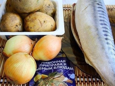 СКУМБРИЯ ЗАПЕЧЁННАЯ С КАРТОФЕЛЕМ .ИНГРЕДИЕНТЫ: скумбрия чищенная – 1 шт. картофель – 4-5 шт. ... - 3