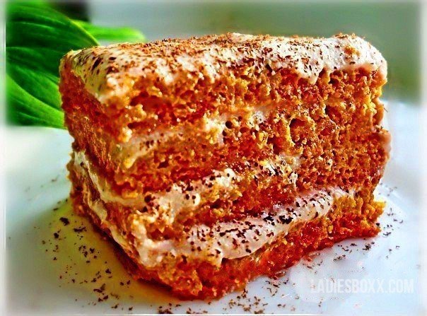 Морковный тортик с творожно- банановым кремом .на 100грамм - 112.99 ккалБ/Ж/У - ...