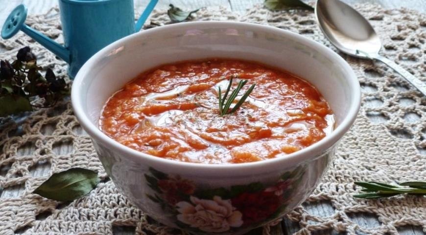 Томатный суп.ИНГРЕДИЕНТЫтоматный сок - 500 млбелый хлеб (черствый) - 2 кусочкарозмарин - 1 ...