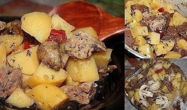 Мясо с картофелем в рукаве.Ингредиенты: 400-500 гр. мяса (у меня свиная шейка) картофель 6-8 средних ...
