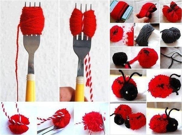 Божья коровка из помпонов