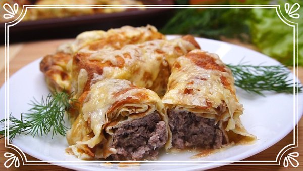Рулетики из яичных блинчиков с мясом в ...