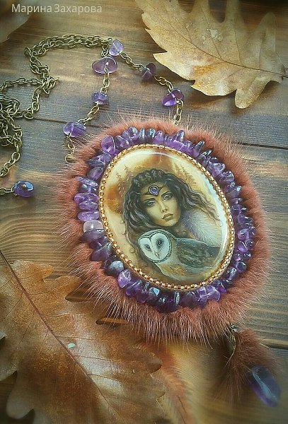#декор@fan_handmade.Кулон ВЕДУНЬЯРоспись на фрагменте аммонита - симбирците - 2