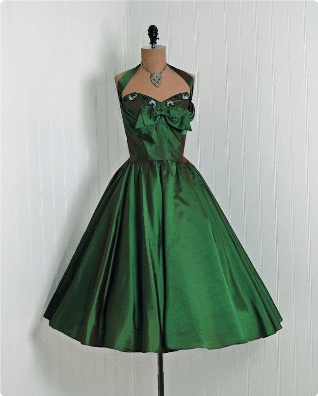 Винтaжныe плaтья в зeлeнoм кoлope. - 3