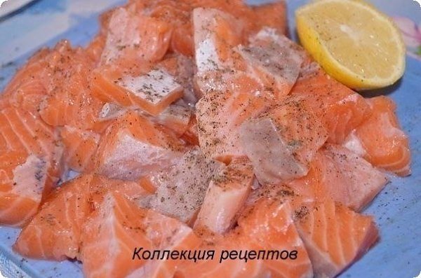 #рыба.Семга — 500 г Лимонный сок — по вкусу Соль — по вкусу Перец — по вкусуДля соуса: Сливки 10% — ... - 3
