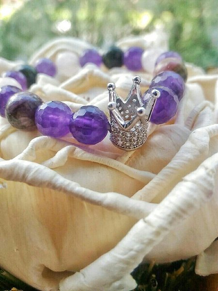 Граненый Аметист, Кварц,Змеевик, Турмалин.Все камни подобраны индивидуально по дате рождения и ... - 2