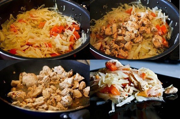 Тушеная капуста с томатами и с курицей. .Итого на 100 грамм 47 ккалБ/Ж/У 7 / 0.6 / 3.5Куриная ...